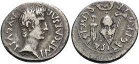 Augustus, 27 BC-AD 14. Denarius (Silver, 19 mm, 3.51 g, 7 h), under the legate, P. Carisius, Emerita, 25-23 BC. IMP CAESAR AVGVST Bare head of Augustu...