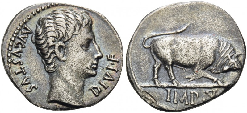 Augustus, 27 BC-AD 14. Denarius (Silver, 18 mm, 3.67 g, 7 h), Lugdunum, 15-13 BC...