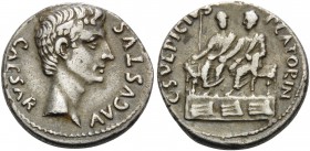 Augustus, 27 BC-AD 14. Denarius (Silver, 18 mm, 3.85 g, 2 h), under the moneyer C. Sulpicius Platorinus, Rome, 13 BC. CAESAR AVGVSTVS Bare head of Aug...
