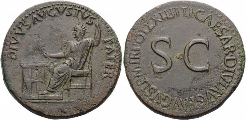 Divus Augustus, died AD 14. Sestertius (Orichalcum, 34 mm, 26.98 g, 6 h), struck...