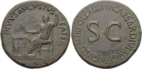 Divus Augustus, died AD 14. Sestertius (Orichalcum, 34 mm, 26.98 g, 6 h), struck under Tiberius, Rome, 22-23. DIVVS AVGVSTVS PATER Divus Augustus, rad...