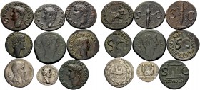 Augustus to Tiberius. Lot of 2 Silver and 7 Bronze Coins. 1 . Octavian, with Divus Julius. Sestertius, 30 mm, 15.69 g, 8h. Crawford 535/1 2 . Augustus...
