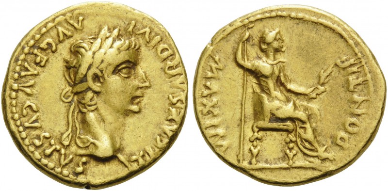 Tiberius, 14-37. Aureus (Gold, 19 mm, 7.87 g, 8 h), "Tribute Penny" type, Lugdun...