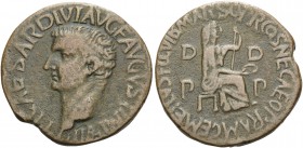 ZEUGITANA. Utica . Tiberius, 14-37. Dupondius (Bronze, 28 mm, 12.45 g, 2 h), Vibius Marsus, proconsul, Nero Caesar, quaestor, & A. M. Gemellus, praeto...