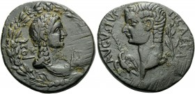 SYRTICA. Oea . Tiberius, 14-37. Dupondius (Bronze, 31 mm, 14.99 g, 3 h), 22-29 AD. TI CAESAR AVGVSTVS Bare head of Tiberius to left; to left, eagle wi...