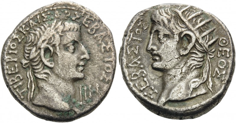 EGYPT. Alexandria . Tiberius, 14-37. Tetradrachm (Silver, 26 mm, 12.84 g, 1 h), ...