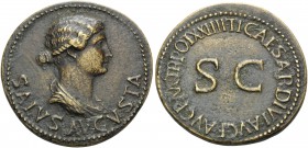 Livia, died 29 AD. Dupondius (Orichalcum, 30 mm, 13.99 g, 6 h), Struck under her son, Tiberius, Rome, 22-23. SALVS AVGVSTA Draped bust of Livia as Sal...