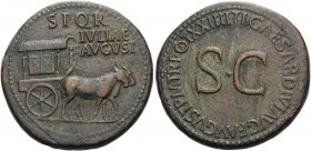 Julia Augusta (Livia), Augusta, AD 14-29. Sestertius (Orichalcum, 36 mm, 28.00 g, 3 h), struck under Tiberius, Rome, 22-23. S P Q R IVLIAE AVGVST in t...