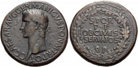 Gaius (Caligula), 37-41. Sestertius (Orichalcum, 35 mm, 30.08 g, 6 h), Rome, 37-38. C CAESAR AVG GERMANICVS PON M TR POT Laureate head of Caligula to ...