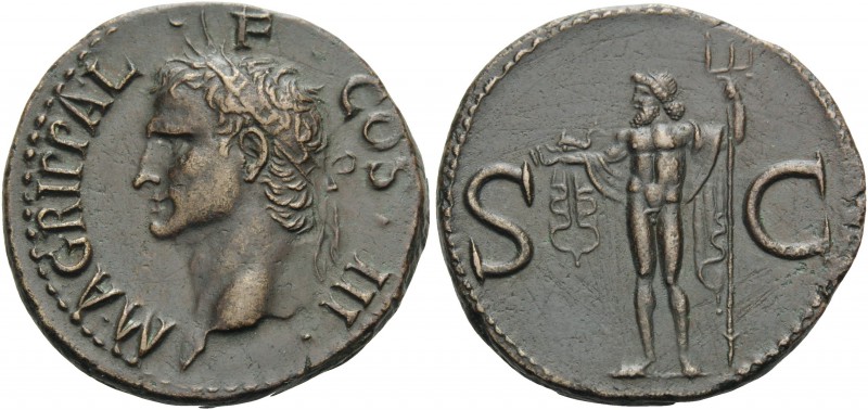 Agrippa, died AD 12. As (Copper, 29 mm, 12.35 g, 5 h), struck under Caligula, Ro...