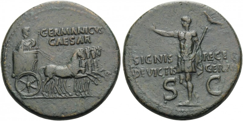Germanicus, died 19. Dupondius (Orichalcum, 30 mm, 13.75 g, 6 h), struck under h...