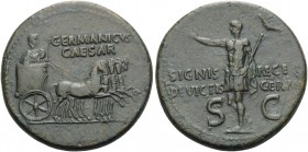 Germanicus, died 19. Dupondius (Orichalcum, 30 mm, 13.75 g, 6 h), struck under his son, Gaius (Caligula), Rome, 37-41. GERMANICVS CAESAR Germanicus in...
