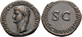 Germanicus, died 19. As (Copper, 28 mm, 11.51 g, 7 h), struck under his son, Gaius (Caligula), Rome, 37-38. GERMANICVS CAESAR TI AVGVST F DIVI AVG N B...