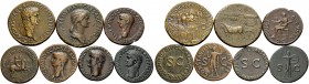 Caligula and Claudius. (Bronze). Lot of 7 Bronze Coins. 1 . Germanicus. As, 26 mm, 12.52 g, 5h. RIC 50 (Caligula) 2 . Agrippina. Sestertius, 36 mm, 28...