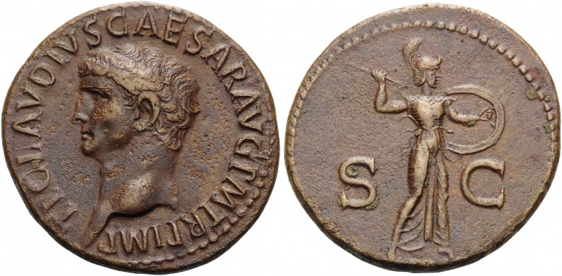 Claudius, 41-54. As (Copper, 29 mm, 11.97 g, 6 h), Rome, 41-42. TI CLAVDIVS CAES...