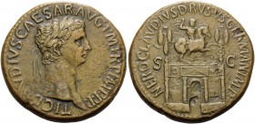Claudius, 41-54. Sestertius (Orichalcum, 35 mm, 28.34 g, 7 h), Rome, 50-54. TI CLAVDIVS CAESAR AVG P M TR P IMP P P Laureate head of Claudius to right...