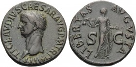 Claudius, 41-54. As (Copper, 29 mm, 12.29 g, 5 h), Rome, 50-54. TI CLAVDIVS CAESAR AVG P M TR P IMP P P Bare head of Claudius to left. Rev. LIBERTAS A...