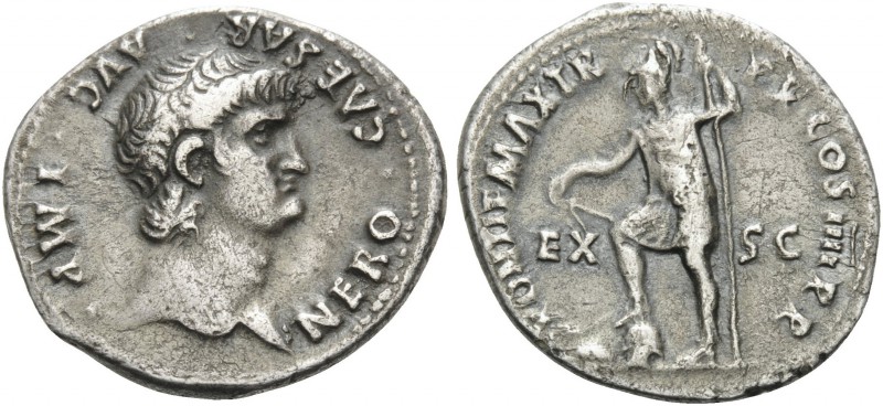 Nero, 54-68. Denarius (Silver, 20 mm, 3.46 g, 4 h), Rome, 63-64. NERO CAESAR AVG...