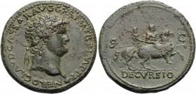 Nero, AD 54-68. Sestertius (Orichalcum, 35 mm, 24.37 g, 6 h), Lugdunum, 64. NERO CLAVD CAESAR AVG GER P M TR P IMP P P Laureate head of Nero to right,...