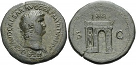 Nero, 54-68. Sestertius (Orichalcum, 37 mm, 27.35 g, 5 h), Rome, 64. NERO CLAVD CAESAR AVG GER P M TR P IMP P P Laureate bust of Nero to right, with l...