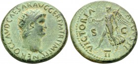 Nero, 54-68. Dupondius (Orichalcum, 27 mm, 14.48 g, 5 h), Rome, 64. NERO CLAVD CAESAR AVG GER P M TR P IMP P P Radiate head of Nero to right. Rev. VIC...