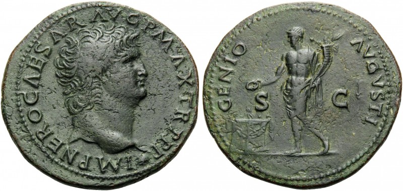 Nero, 54-68. As (Copper, 29 mm, 11.45 g, 7 h), Lugdunum (Lyon), 66. IMP NERO CAE...