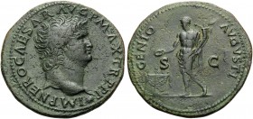 Nero, 54-68. As (Copper, 29 mm, 11.45 g, 7 h), Lugdunum (Lyon), 66. IMP NERO CAESAR AVG P MAX TR PP P Bare head of Nero to right. Rev. GENIO AVGVSTI /...