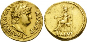 Nero, 54-68. Aureus (Gold, 19 mm, 7.27 g, 6 h), Rome, 67-68. IMP NERO CAESAR AVG P P Laureate head of Nero to right. Rev. SALVS Salus seated left on h...
