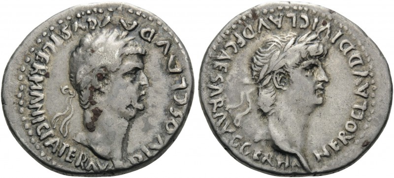 CAPPADOCIA. Caesaraea-Eusebia . Nero, with Divus Claudius, 54-68. Didrachm (Silv...