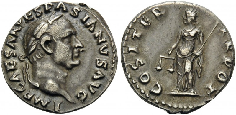 Vespasian, 69-79. Denarius (Silver, 17 mm, 3.60 g, 5 h), Rome, 70. IMP CAESAR VE...