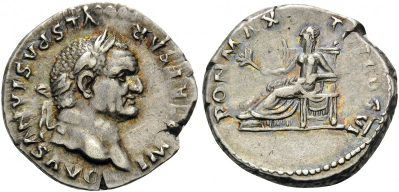 Vespasian, 69-79. Denarius (Silver, 19 mm, 3.53 g, 7 h), Rome, 75. IMP CAESAR VE...