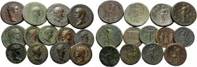 FLAVIAN DYNASTY. (Bronze, 228.00 g). Lot of 13 Flavian Orichalcum or copper coins: Vespasian, Sestertii (2); Julia Titi, Dupondius/As; Domitian, Seste...