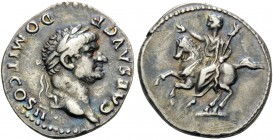Domitian, as Caesar, 69-81. Denarius (Silver, 20 mm, 2.98 g, 1 h), struck under Vespasian, Rome, 73-75. CAES AVG F DOMIT COS II Laureate head of Domit...