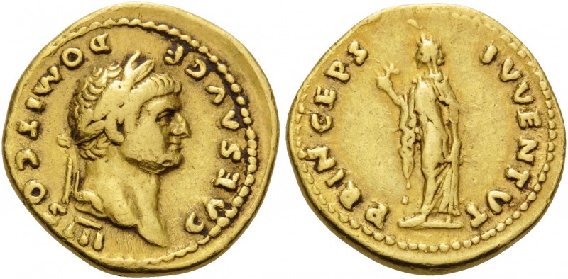 Domitian, as Caesar, 69-81. Aureus (Gold, 20 mm, 7.24 g, 6 h), struck under Vesp...