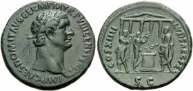 Domitian, 81-96. As (Copper, 28 mm, 10.99 g, 6 h), Rome, 88. IMP CAES DOMIT AVG GERM P M TR P VIII CENS PER P P Laureate head of Domitian to right. Re...