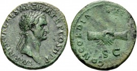 Nerva, 96-98. As (Copper, 27 mm, 10.33 g, 5 h), Rome, 96. IMP NERVA CAES AVG P M TR P COS II P P Laureate head of Nerva to right. Rev. CONCORDIA EXERC...
