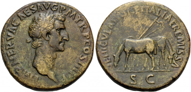 Nerva, 96-98. Sestertius (Orichalcum, 34 mm, 25.41 g, 5 h), Rome, 97. IMP NERVA ...