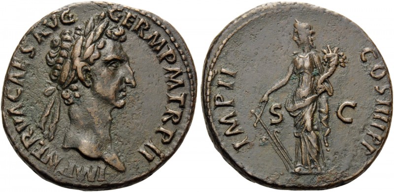Nerva, 96-98. As (Copper, 28 mm, 10.59 g, 5 h), Rome, 98. IMP NERVA CAES AVG GER...