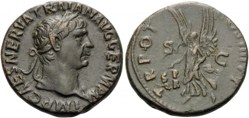 Trajan, 98-117. As (Copper, 27 mm, 11.89 g, 5 h), Rome, 101-102. IMP CAES NERVA ...