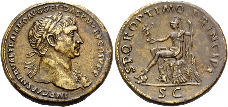 Trajan, 98-117. Sestertius (Orichalcum, 33 mm, 28.71 g, 5 h), Rome, 103-111. IMP...