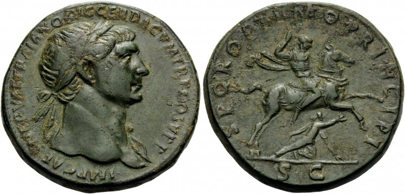 Trajan, 98-117. Sestertius (Orichalcum, 33 mm, 27.41 g, 6 h), Rome, 105. IMP CAE...