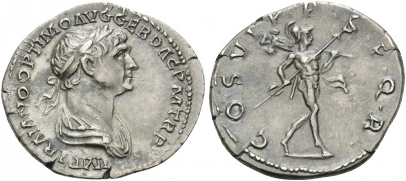 Trajan, 98-117. Denarius (Silver, 20 mm, 3.22 g, 7 h), Rome, 114. IMP TRAIANO OP...