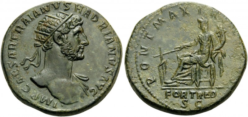 Hadrian, 117-138. Dupondius (Orichalcum, 28 mm, 13.35 g, 7 h), Rome, 118. IMP CA...