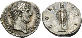 Hadrian, 117-138. Denarius (Silver, 18 mm, 3.27 g, 6 h), Rome, 124-128. HADRIANVS AVGVSTVS Laureate bust of Hadrian to right, with slight drapery. Rev...