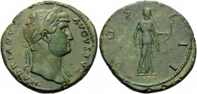 Hadrian, 117-138. Sestertius (Orichalcum, 34 mm, 23.92 g, 6 h), Rome, 124-128. HADRIANVS AVGVSTVS Laureate bust of Hadrian to right, with drapery on l...