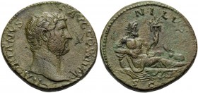 Hadrian, 117-138. As (Copper, 27 mm, 13.11 g, 12 h), Rome, 134-138. HADRIANVS AVG COS III P P Bare head of Hadrian to right. Rev. NILVS / S C Nilus re...