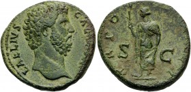 Aelius, Caesar, 136-138. Sestertius (Orichalcum, 30 mm, 24.30 g, 5 h), Rome, 137. L AELIVS CAESAR Bare head of Aelius to right. Rev. TR POT COS II / S...