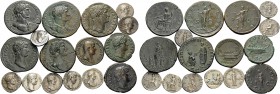 Hadrian, 117-138. (187.00 g). Lot of 16 Coins of Hadrian: Denarii (8), Sestertii (5) and Asses (3)(2 with galley reverses). Average fine to very fine ...