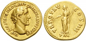 Antoninus Pius, 138-161. Aureus (Gold, 20 mm, 7.21 g, 6 h), Rome, 151-152. IMP CAES T AEL HADR ANTONINVS AVG PIVS P P Bare head of Antoninus Pius to r...