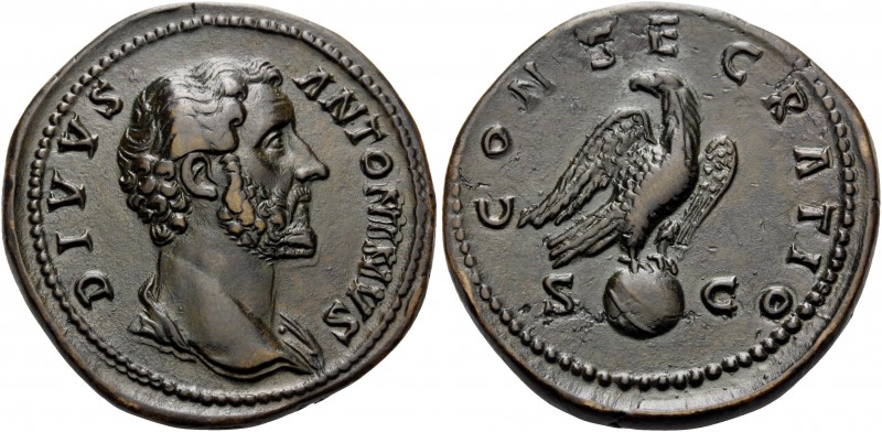 Divus Antoninus Pius, died in 161. Sestertius (Orichalcum, 34 mm, 26.59 g, 6 h),...